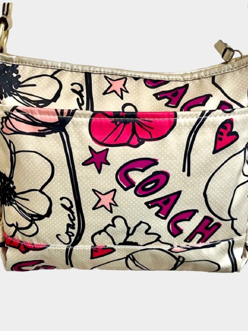 Vintage Coach Poppy Kyra Floral Graffiti Cream Sateen Crossbody Bag Y2K - Picture 4 of 16